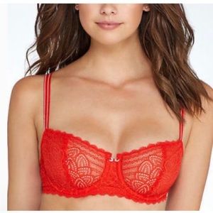Chantelle Merci Lace Unlined Demi Underwire Bra Size 34F 34DDD Red